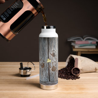 Handprints Birds on Wooden Boards with Autumn Leaf Water Bottle
