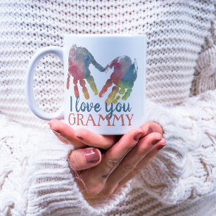Handprints Rainbow Heart Grandma Gift Photo Coffee Mug