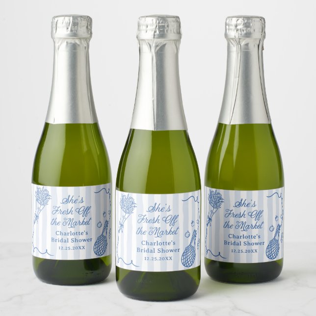 Handrawn Fresh Off the Market Bridal Shower Sparkling Wine Label (Bottles)