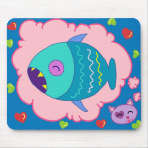 Handrawn Kitty Loves to Dream Mousepad