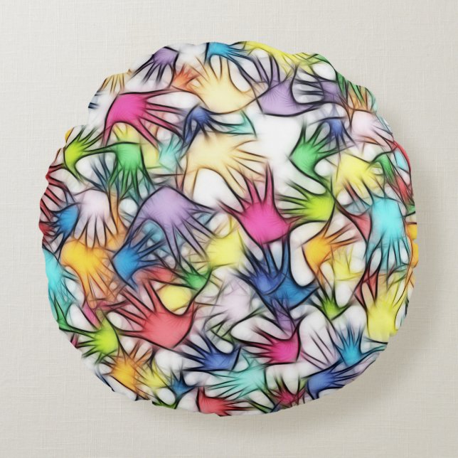 Hands abstract background texture round pillow (Front)