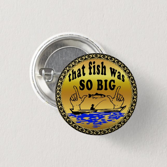 Hands apart showing a fish and a boat with water 1 inch round button (Front & Back)