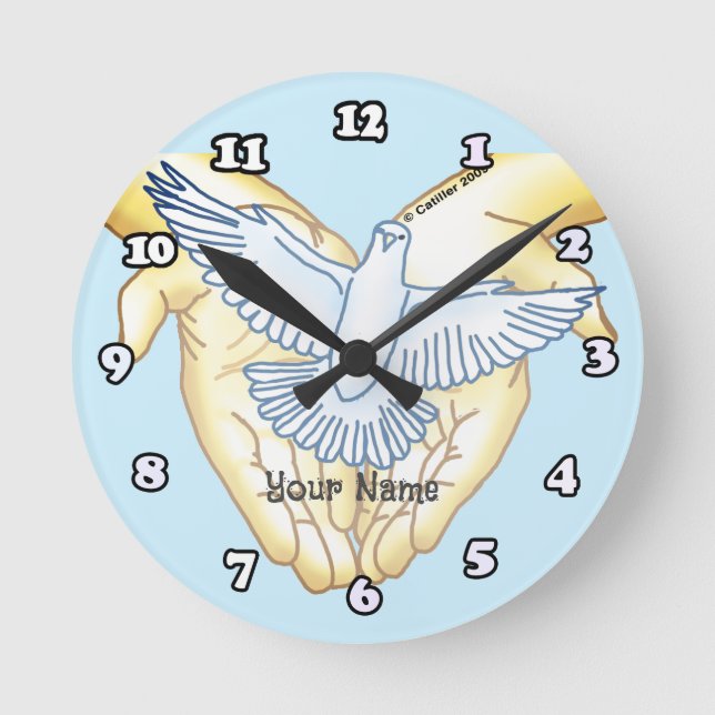 Hands Dove Christian Round Clock (Front)
