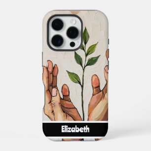 Hands Embracing Growth with a Plant Design iPhone 16 Pro Case
