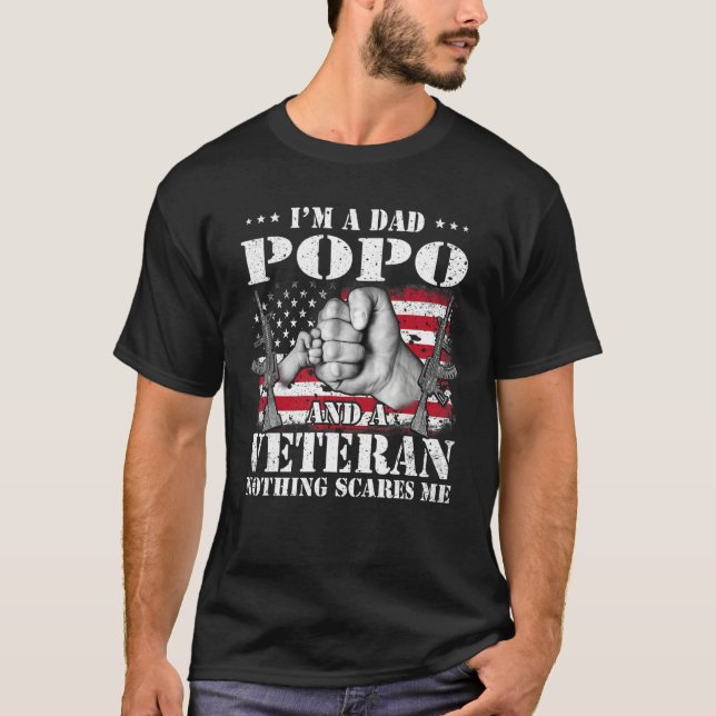 Hands Flag I m A Dad Popo And A Veteran Nothing Sc T-Shirt (Front)