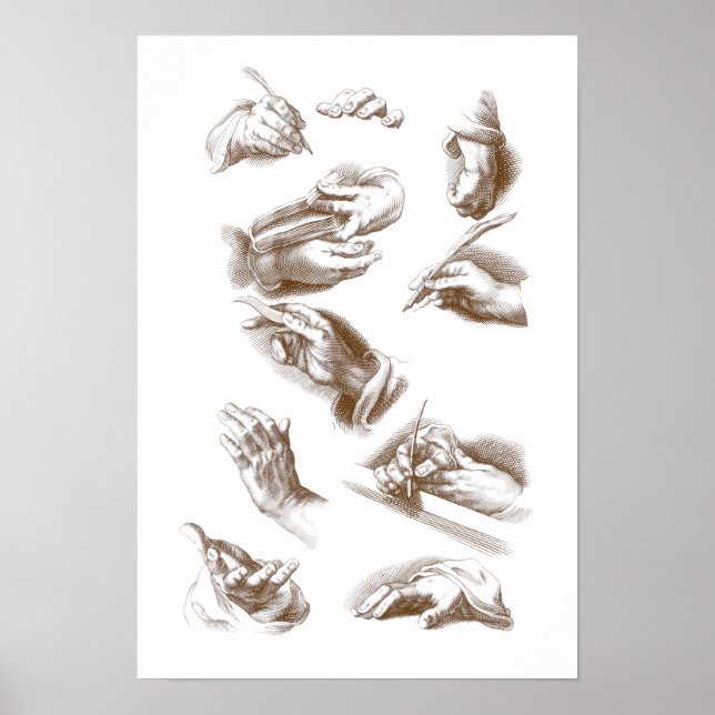 Hands, gestures, drawing, 17th century, vintage poster (Front)