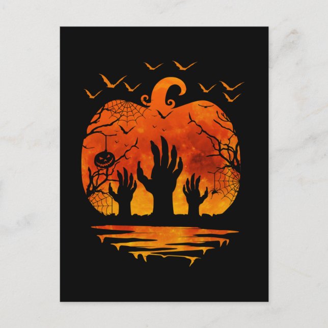 HANDS HALLOWEEN COSTUME PUMPKIN FALL SEASON POSTCARD (Front)