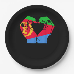 Hands Heart With Eritrean Flag Paper Plate