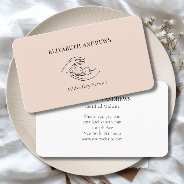 Hands holding a baby-simpel-modern business card (Hands holding A Baby - Line Art Illustration Business Card)