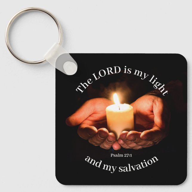 Hands Holding Lighted Candle with Bible message Ke Keychain (Front)