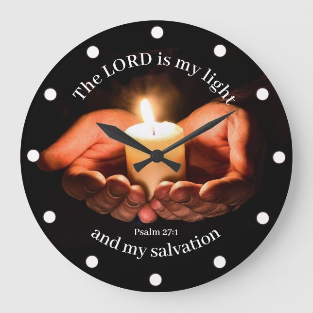 Hands Holding Lighted Candle with Bible message Large Clock (Front)