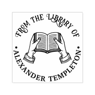 Hands Holding Open Book #1P Library Book Name Self-inking Stamp