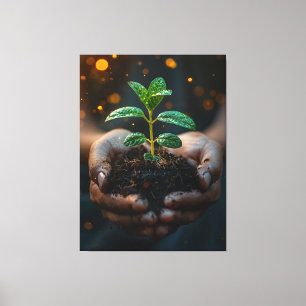 Hands Holding Seedling Growth Hope Art Canvas Print