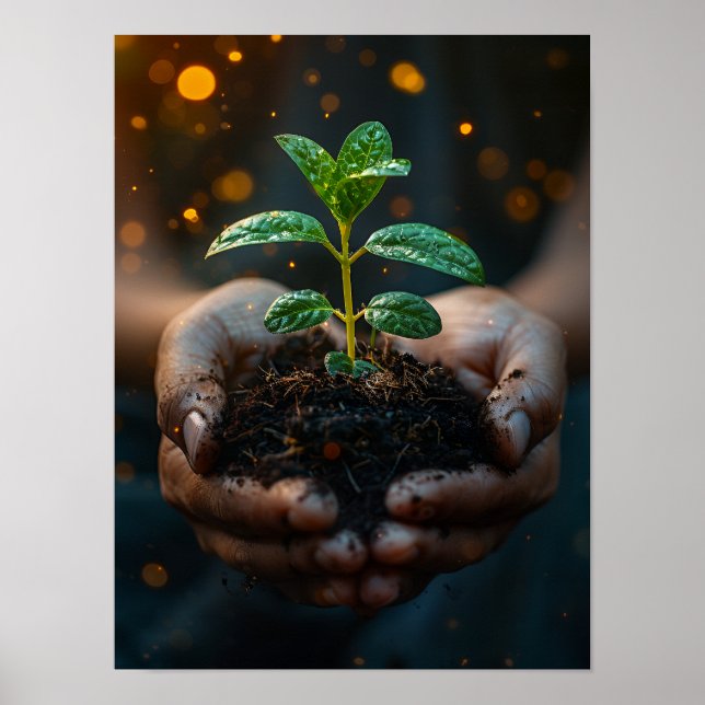 Hands Holding Seedling Growth Hope Art Poster (Front)