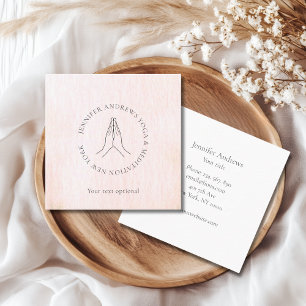 Hands Illustration Beige Pink Square Business Card