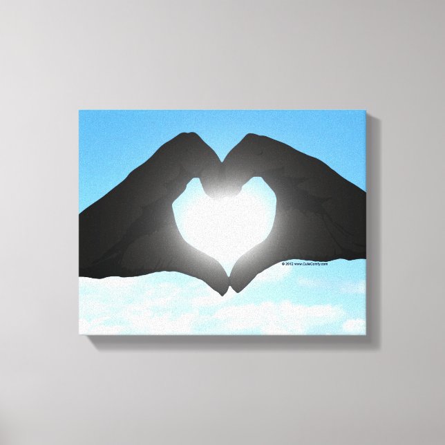 Hands in Heart Shape Silhouette on Blue Sky Canvas Print (Front)