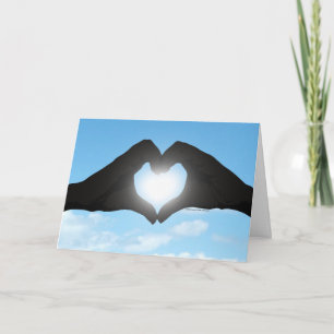 Hands in Heart Shape Silhouette on Blue Sky Card
