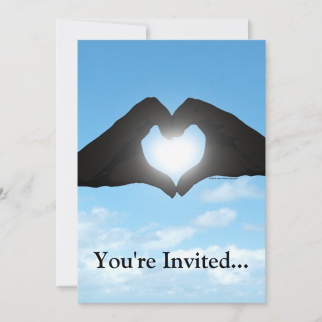 Hands in Heart Shape Silhouette on Blue Sky Invitation (Front)