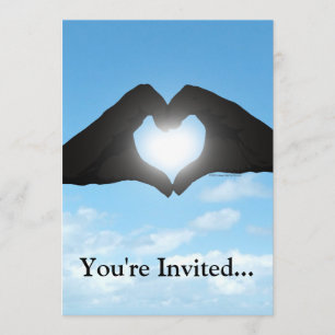 Hands in Heart Shape Silhouette on Blue Sky Invitation