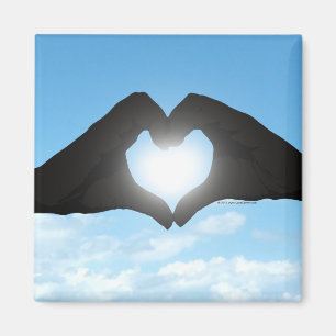 Hands in Heart Shape Silhouette on Blue Sky Magnet