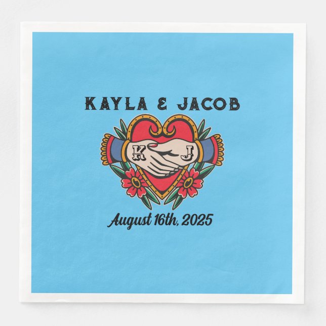 Hands in Marriage Tattoo Wedding Napkin (Front)