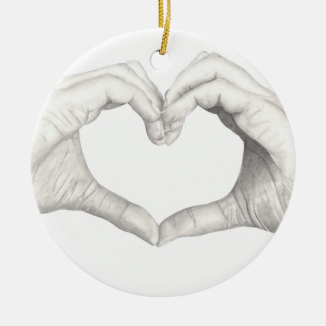 Hands in Shape of a Heart Ceramic Ornament (Front)