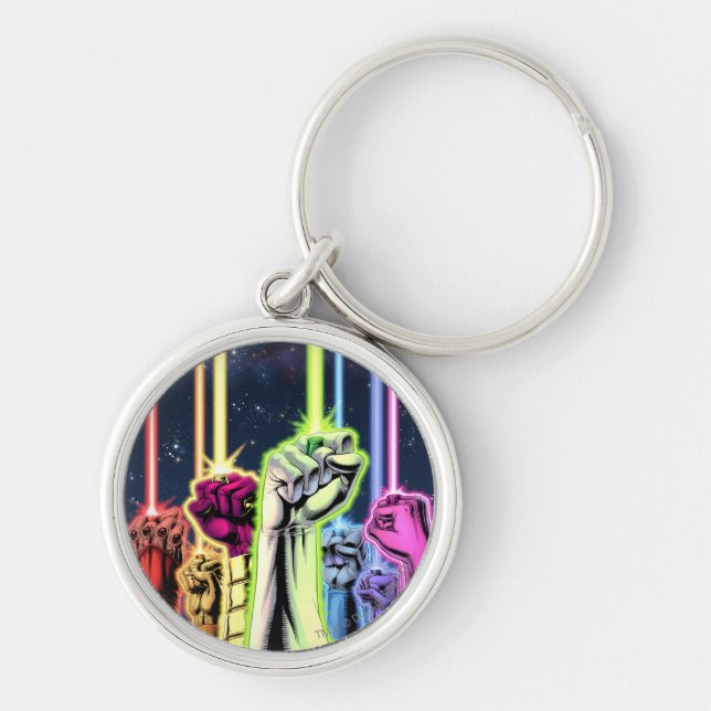 Hands in the air with rings -Colour Keychain (Front)