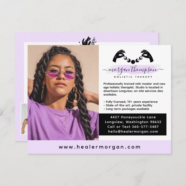 Hands & Moon Phase Massage Reiki Logo Marketing Postcard (Front/Back)