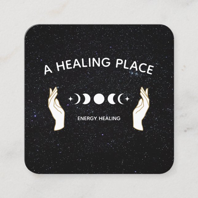 Hands Moon Phases Universe Stars Square Business Card (Front)