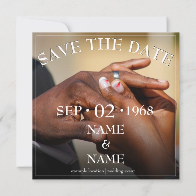 Hands of a coloured wedding couple pin on ring (Front)