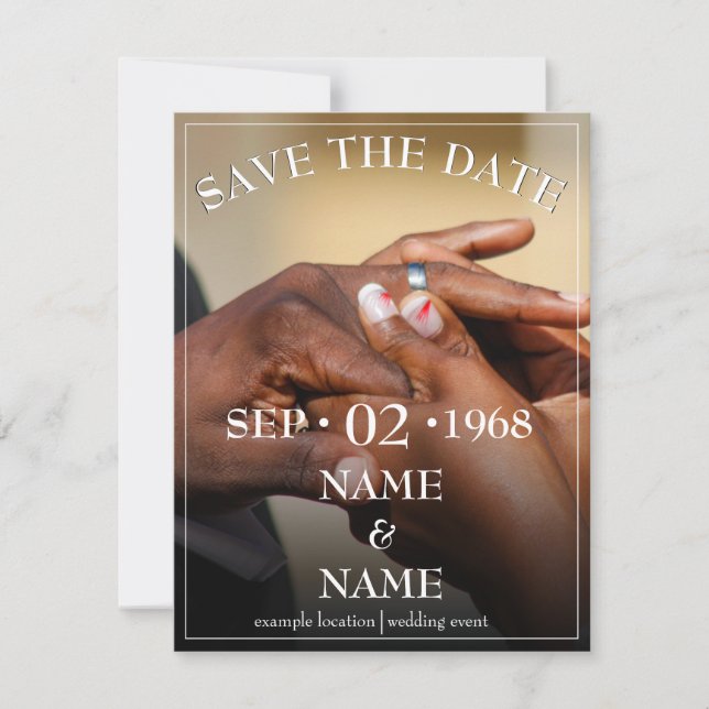 Hands of a coloured wedding couple pin on ring (Front)