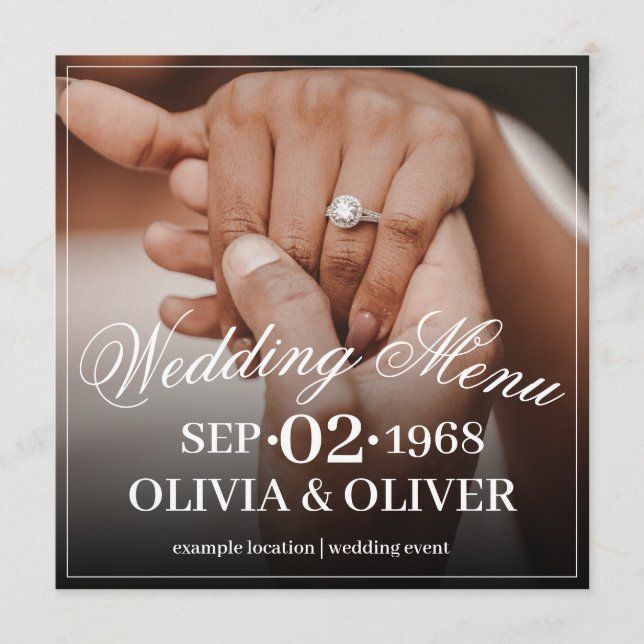 Hands of a Coloured Wedding Couple with Ring Menu (Front)