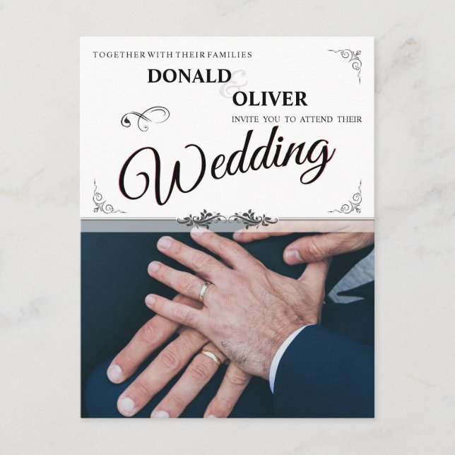 Hands of a Gay Wedding Couple with Rings Enclosure Card (Front)