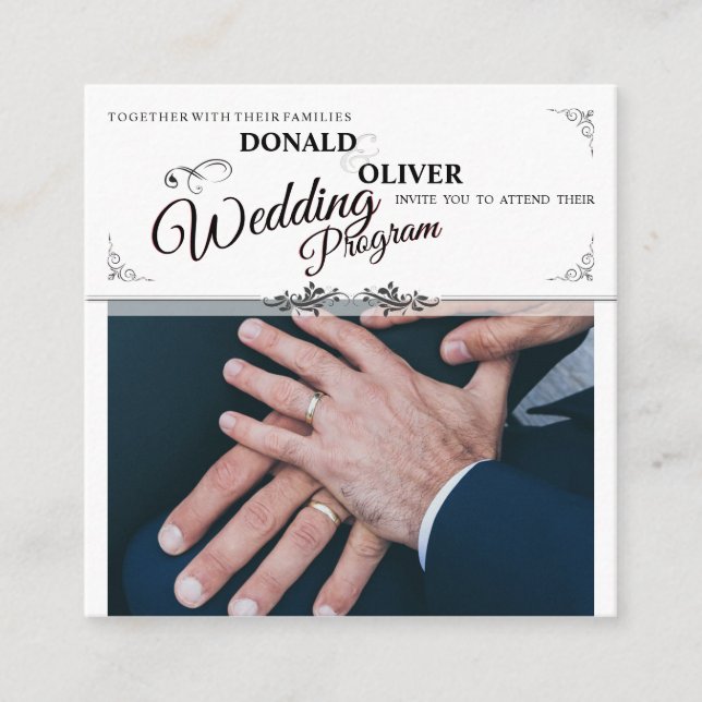 Hands of a Gay Wedding Couple with Rings Enclosure Card (Front)
