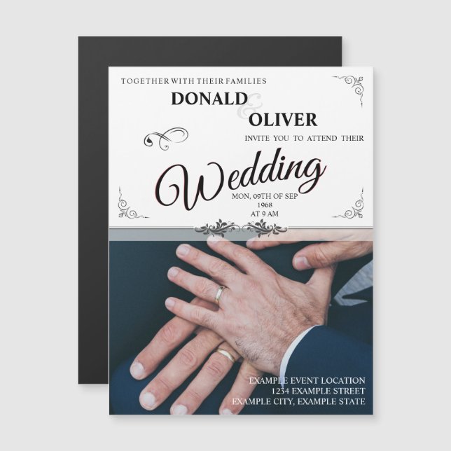 Hands of a Gay Wedding Couple with Rings Magnetic Invitation (Front/Back)