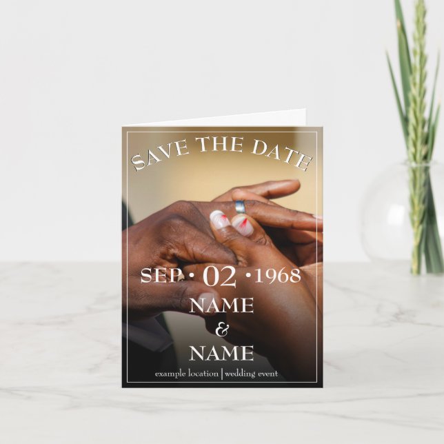 Hands of a wedding couple with a ring card (Front)