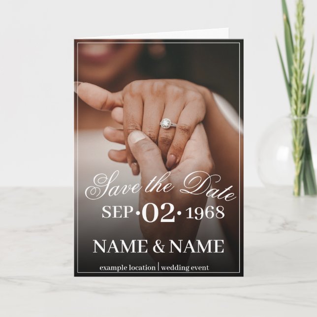 Hands of a wedding couple with a ring holiday card (Front)