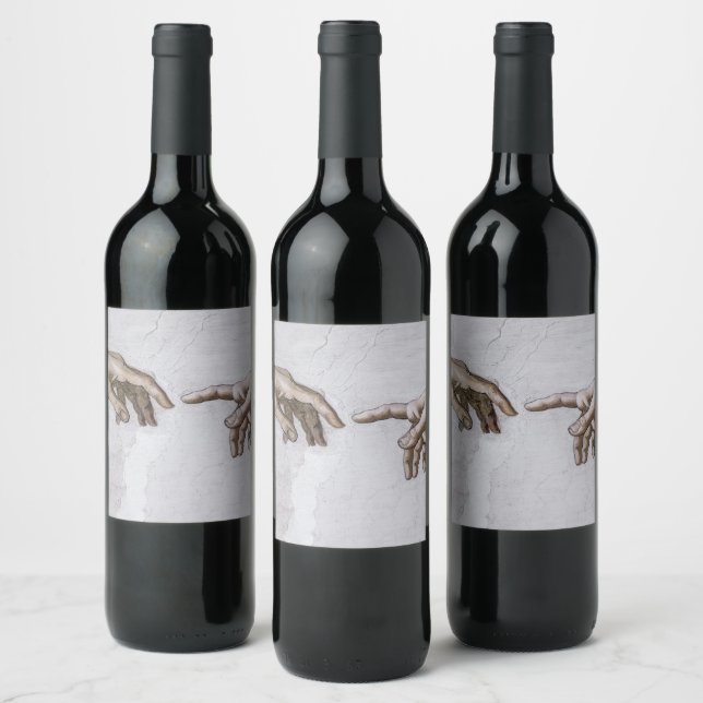 Hands of God and Adam by Michelangelo Wine Label (Bottles)