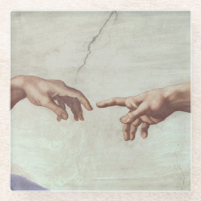 Hands of God and Adam Glass Coaster (Front)
