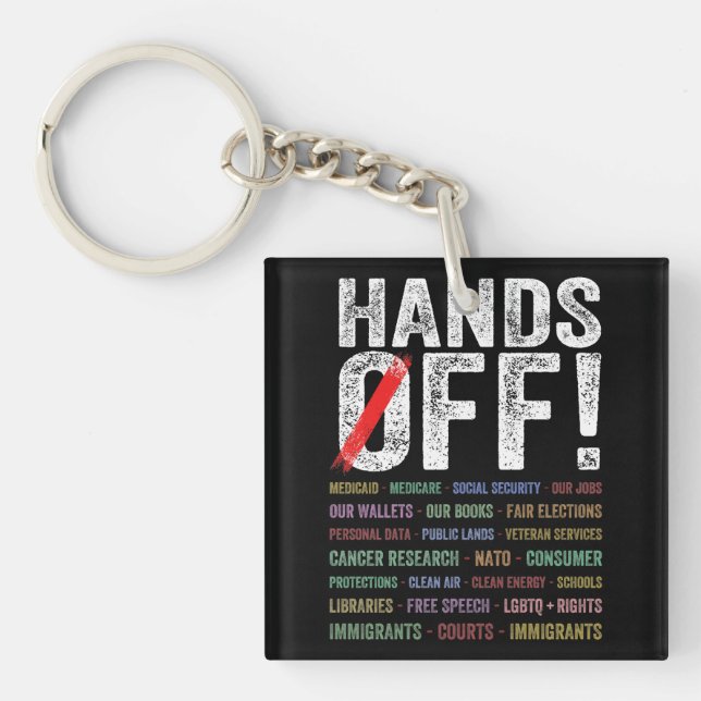 Hands Off Protest Keychain (Front)