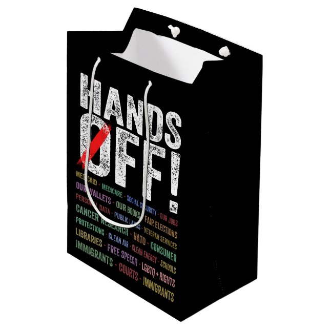 Hands Off Protest Medium Gift Bag (Front Angled)