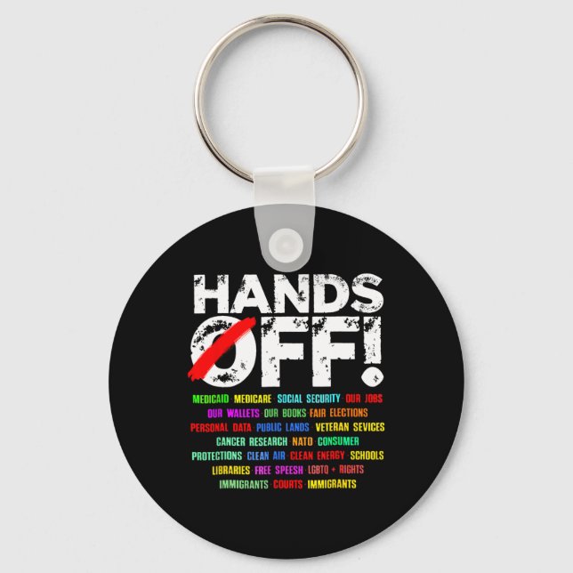 Hands Off Social Security Protest Resist  Keychain (Front)