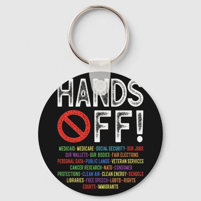 Hands Off Social Security Protest Resist Save Demo Keychain (Front)