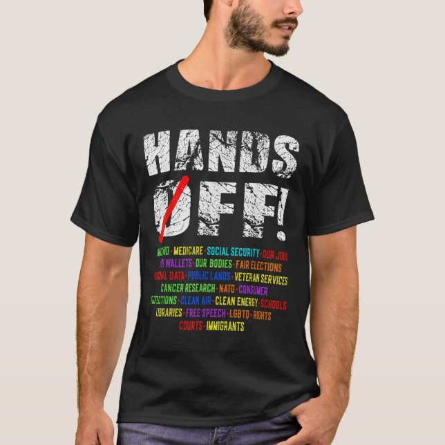 Hands Off Social Security Protest Resist Save Demo T-Shirt (Front)