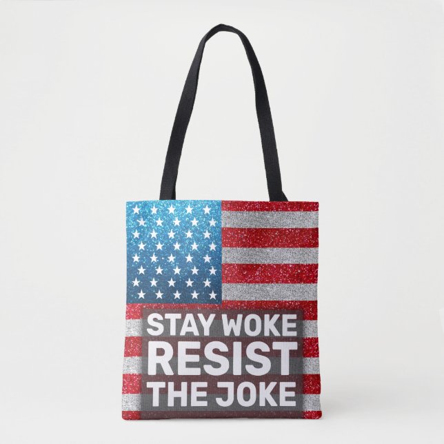 Hands Off Stay Woke Resist the Joke Glitter  Tote Bag (Front)