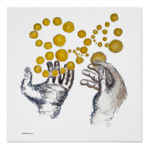 Hands Outstretched with Golden Globes Poster