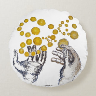 Hands Outstretched with Golden Globes Round Pillow
