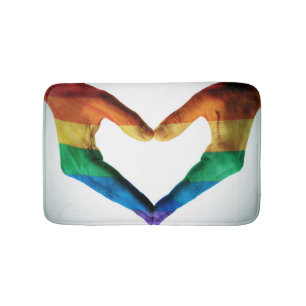 Hands Painted as a Rainbow Heart Bath Mat