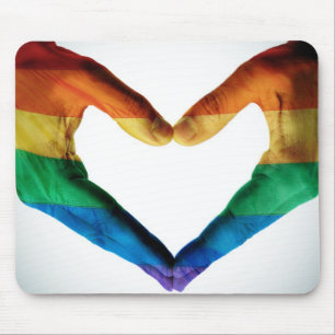 Hands Painted as a Rainbow Heart Mouse Pad