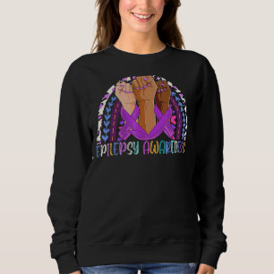 Hands Rainbow Leopard Epilepsy Awareness Month Pur Sweatshirt